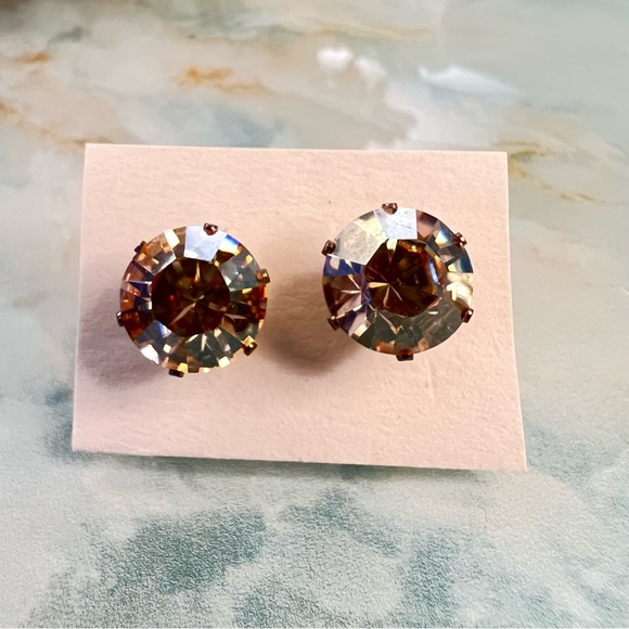 Vintage Huge Faux Diamond Champagne Studs Earrings - Picture 2 of 4